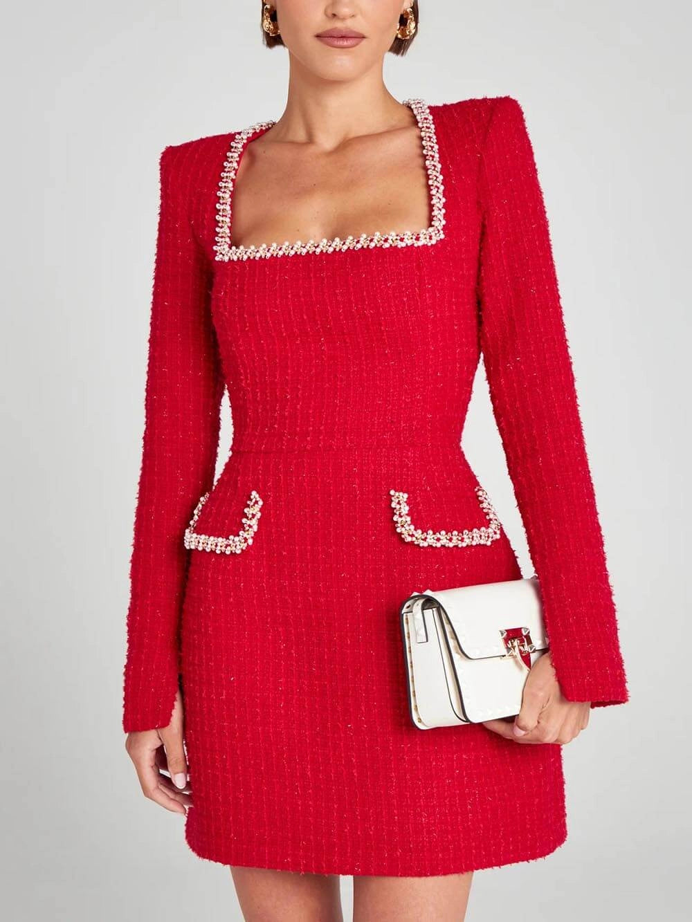 Trim Slit Sleeve Pocket Mini Dress
