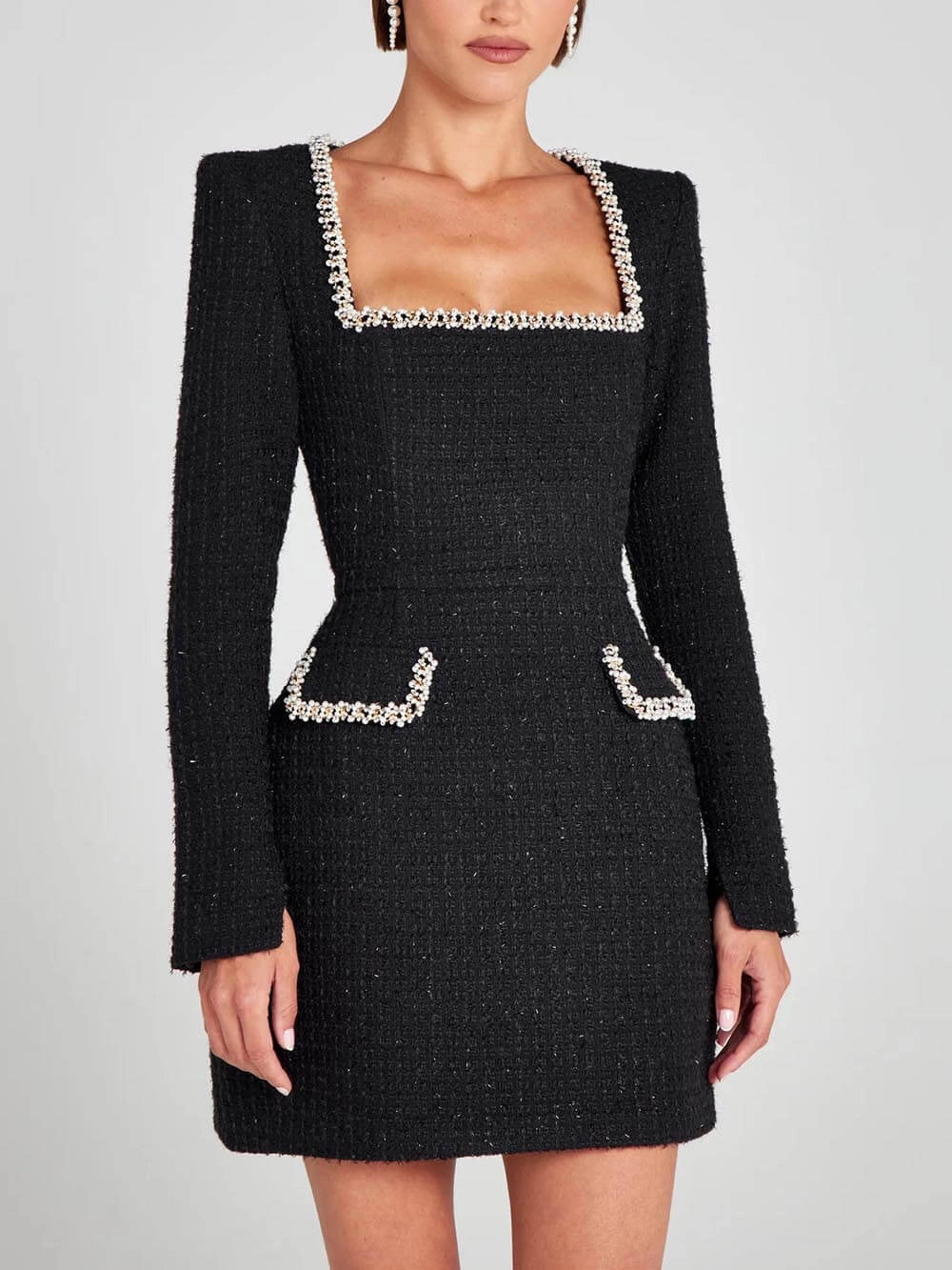 Trim Slit Sleeve Pocket Mini Dress