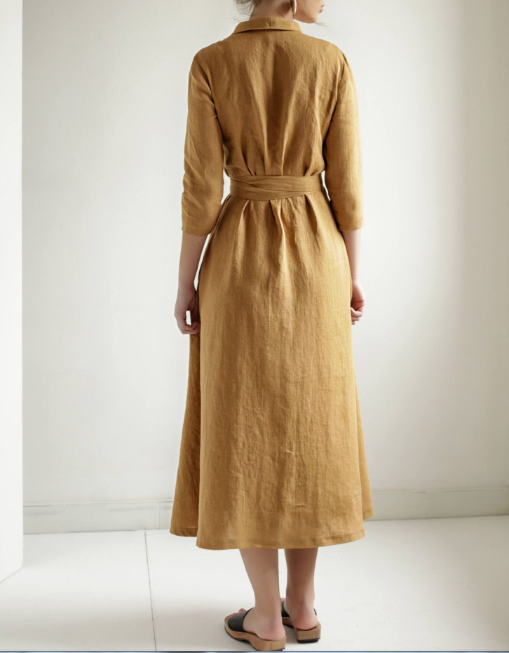 Elegant Vintage Lapel Collar Midi Dress