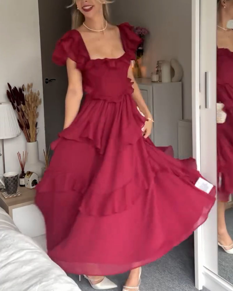 Square Neck Ruffle Sleeves Dress