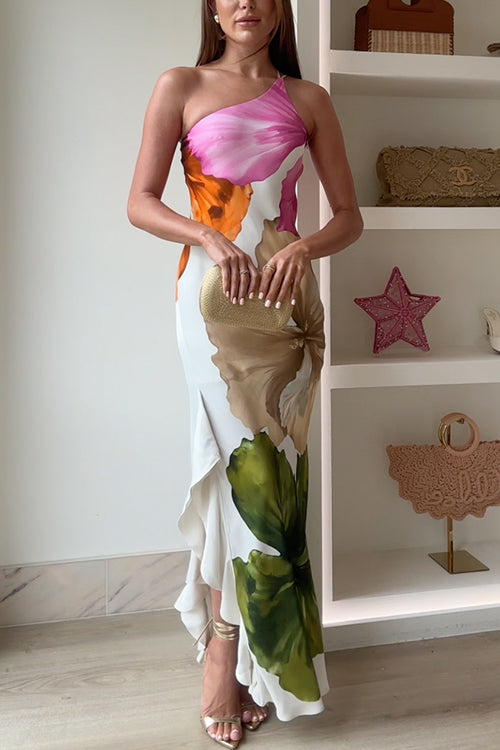 Emma One Shoulder Floral Print Maxi Dress
