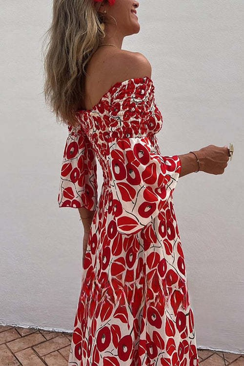 Off Shoulder Printed Maxi Dress