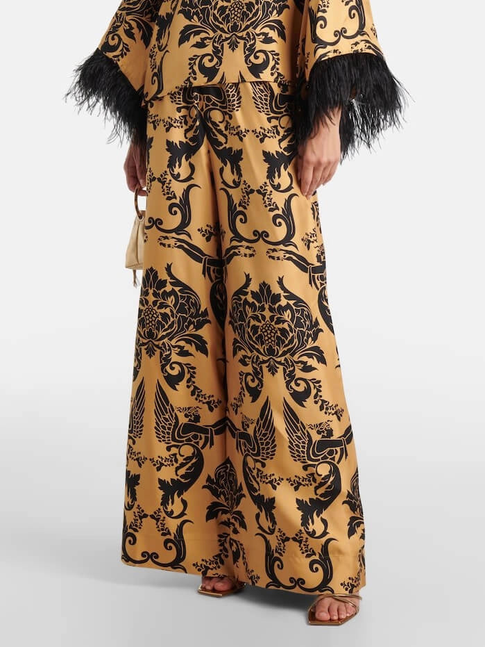 Satin Print Pocket Wide-leg Pants