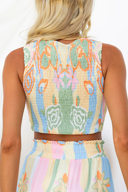 Crewneck Drawstring Printed Top