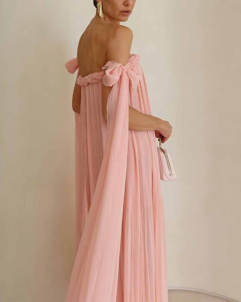 Off-shoulder Woven Lace-up Dress