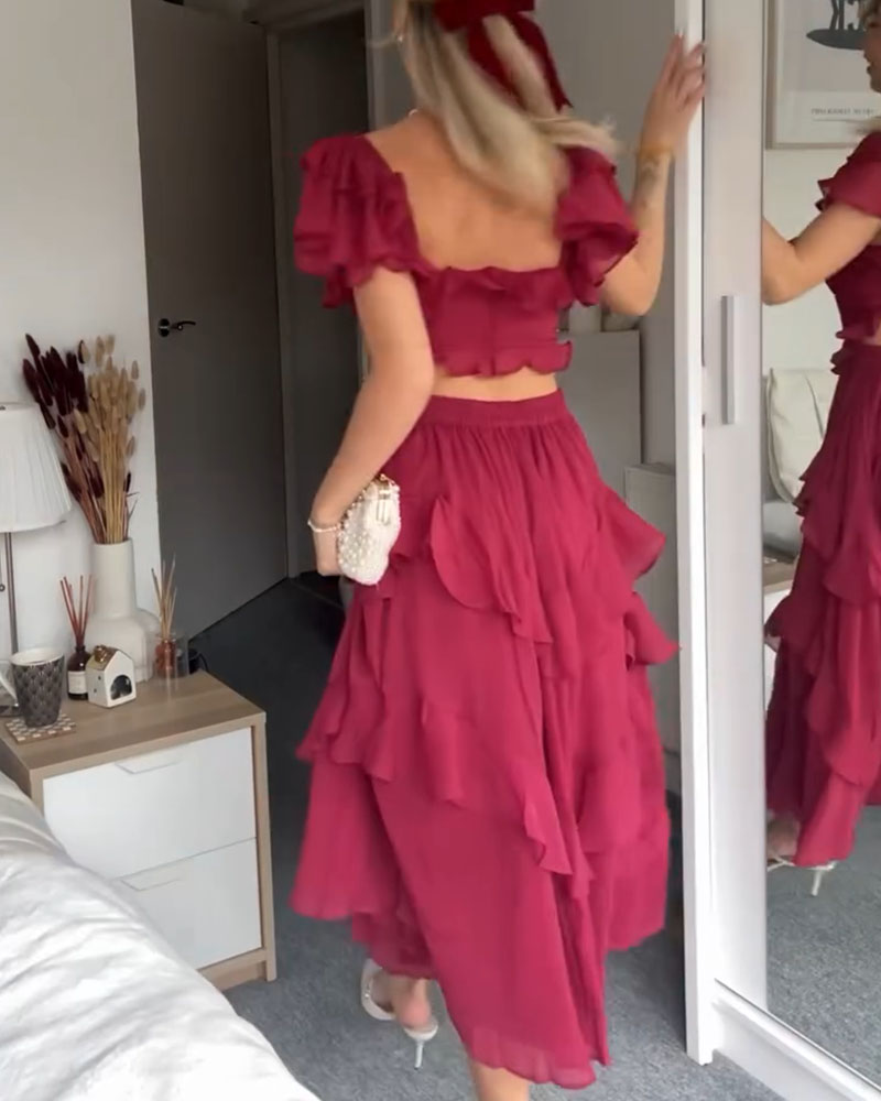 Square Neck Ruffle Sleeves Dress