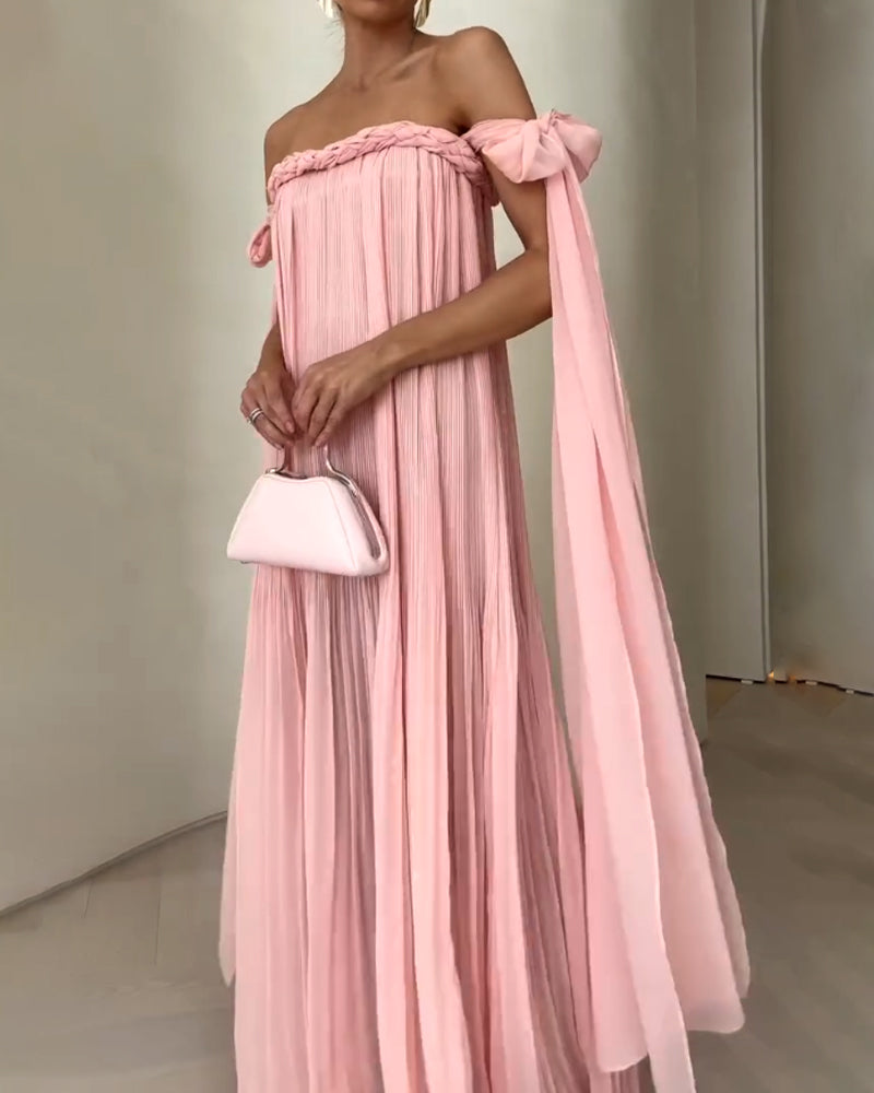 Off-shoulder Woven Lace-up Dress