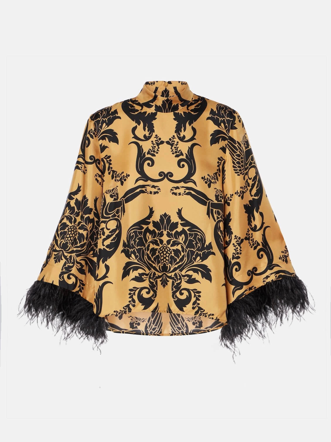 Satin Print Feather Cuffs Loose Top