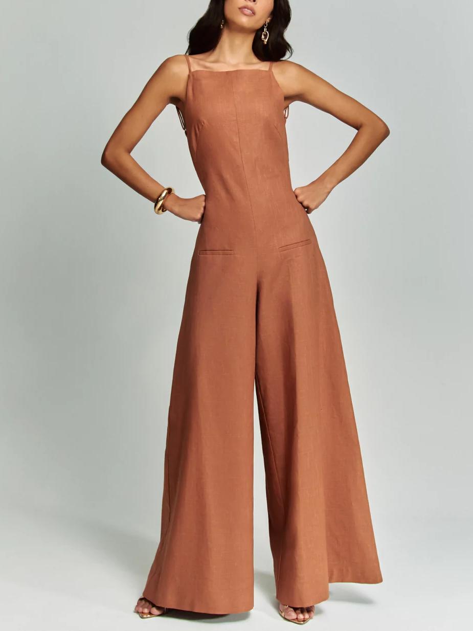 Eliza Elegant Brown Halter Jumpsuit