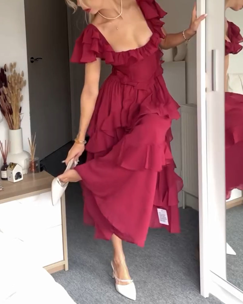 Square Neck Ruffle Sleeves Dress