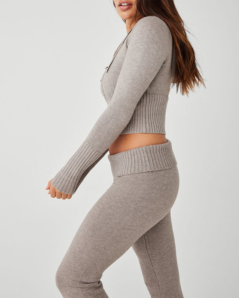 Lana - Zippered Slim Cropped Knit Two-Piece Set
