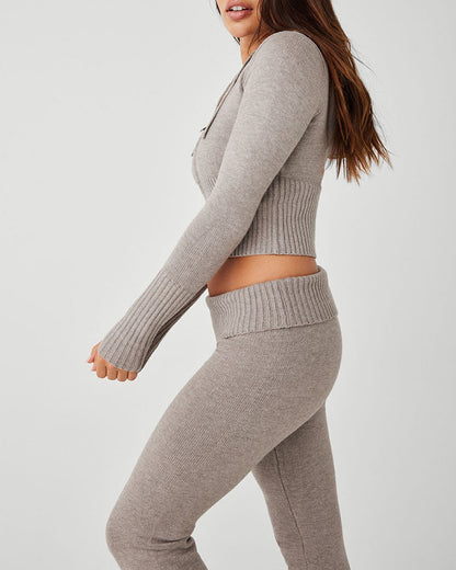 Lana - Zippered Slim Cropped Knit Two-Piece Set