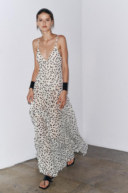Amelia Elegant Polka Dot Long Dress