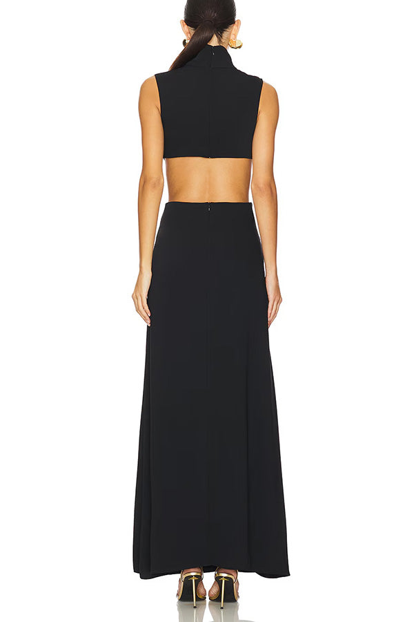 Isla Elegant High Neck Cutout Waist Maxi Dress
