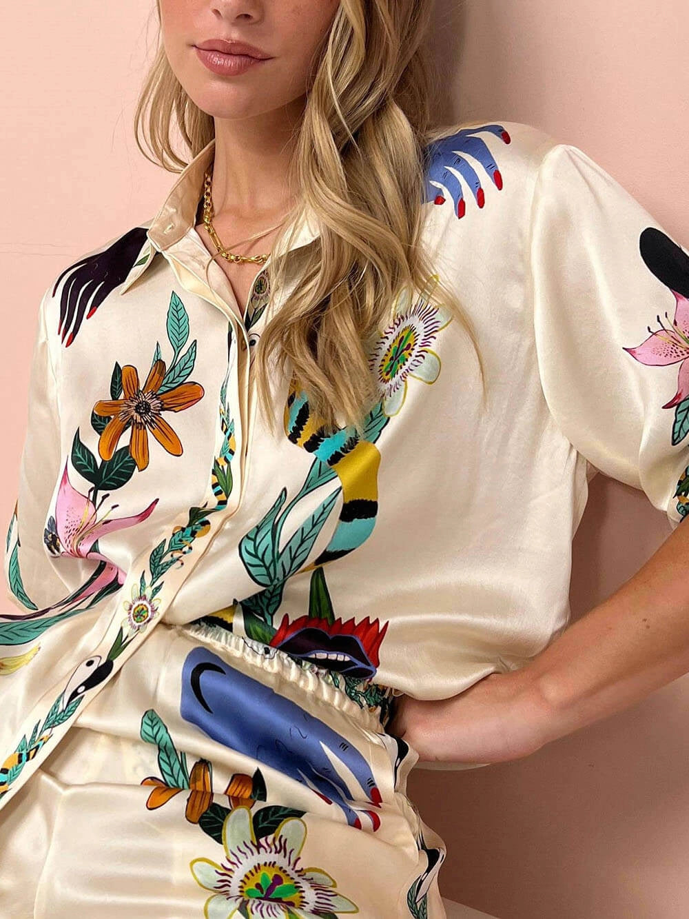 Emma Printed Button Down Oversized Blouse