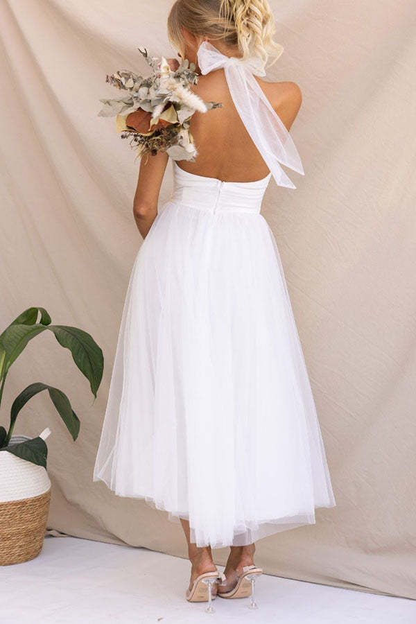 Sarah Elegant Tulle Gathered Detail Halter Dress