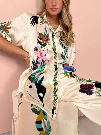 Emma Printed Button Down Oversized Blouse