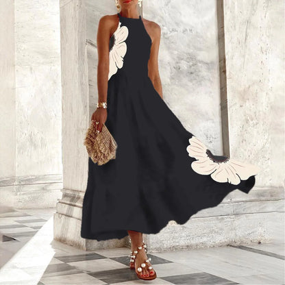 Popular Purple Floral Print Sleeveless Maxi Dress