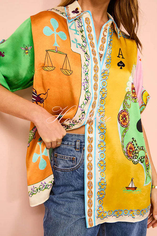 Isla Stylish Poker Print Satin Blouse
