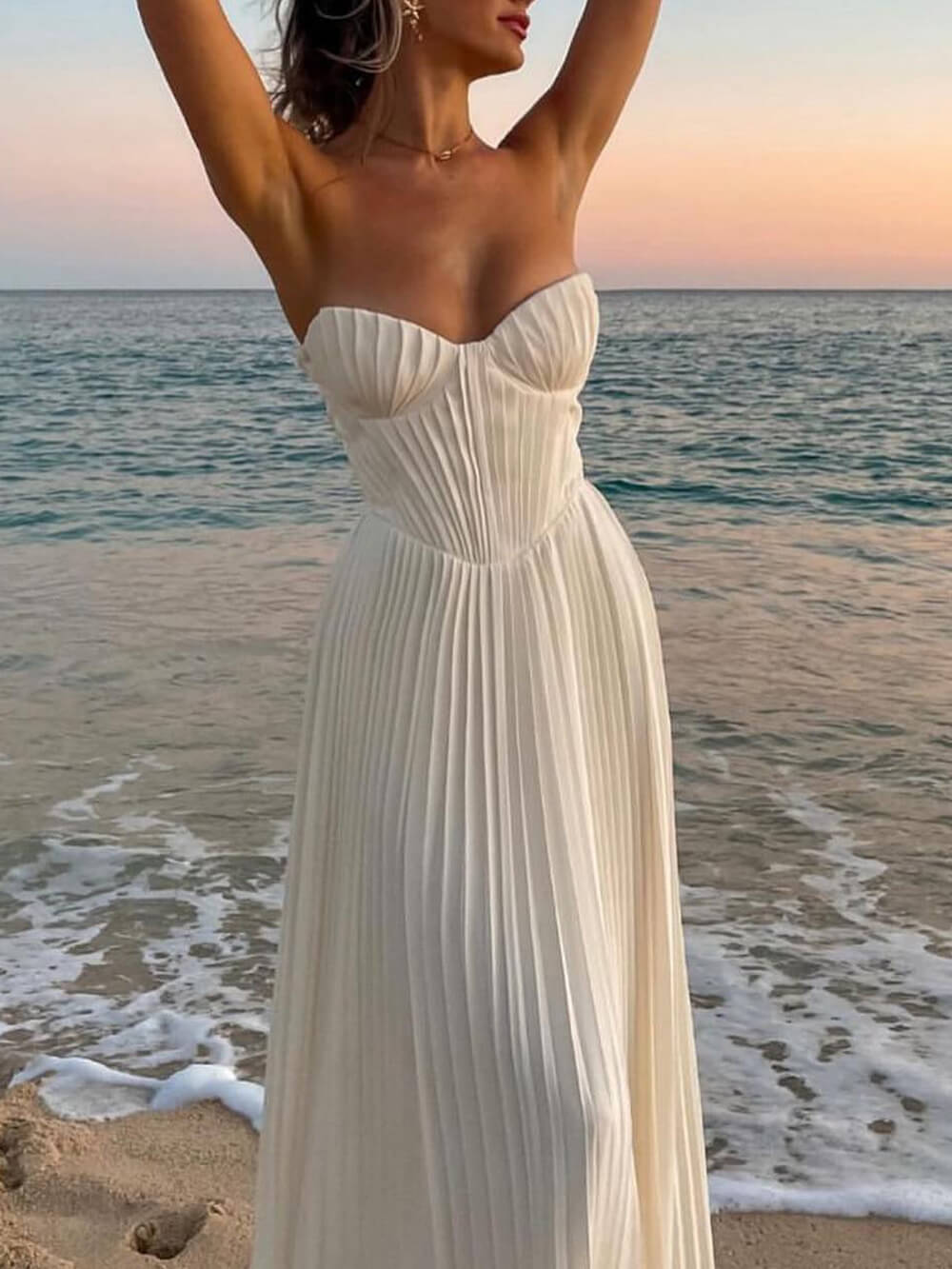 Isla Elegant Pleated Strapless Maxi Dress