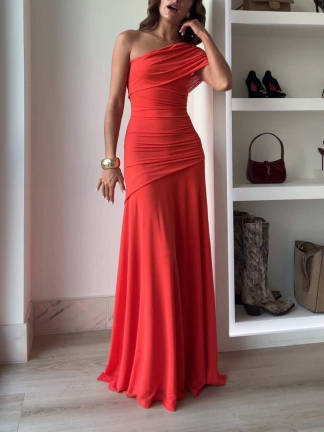 Maya  Elegant Ruched Stretch Off-Shoulder Maxi Dress