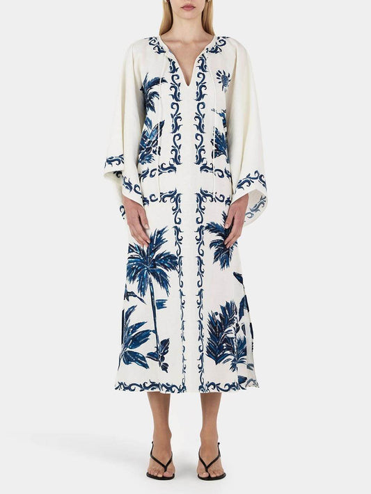 Emily Elegant Vintage Hawaiian Print Midi Dress