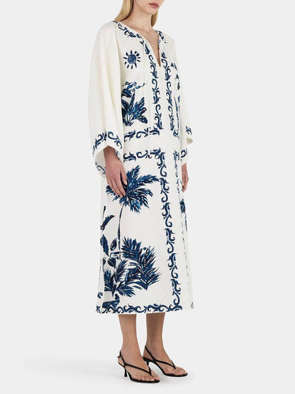 Emily Elegant Vintage Hawaiian Print Midi Dress