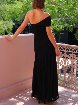 Maya  Elegant Ruched Stretch Off-Shoulder Maxi Dress