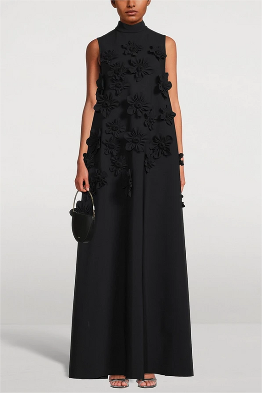 Hazel Elegant 3D Floral High Neck Gown