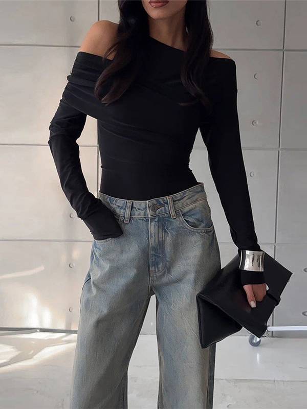 Bella Irregular Shoulder Slim-Fit Tee
