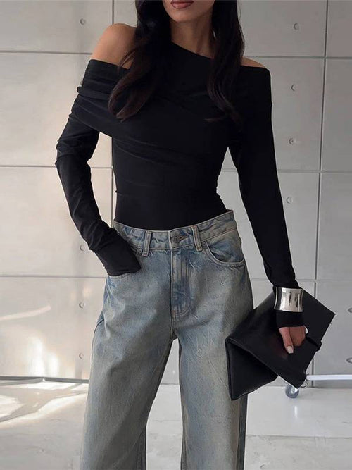 Bella Irregular Shoulder Slim-Fit Tee