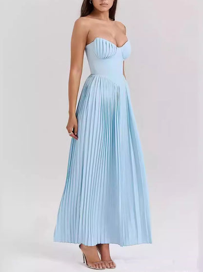 Isla Elegant Pleated Strapless Maxi Dress