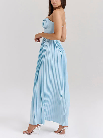 Isla Elegant Pleated Strapless Maxi Dress