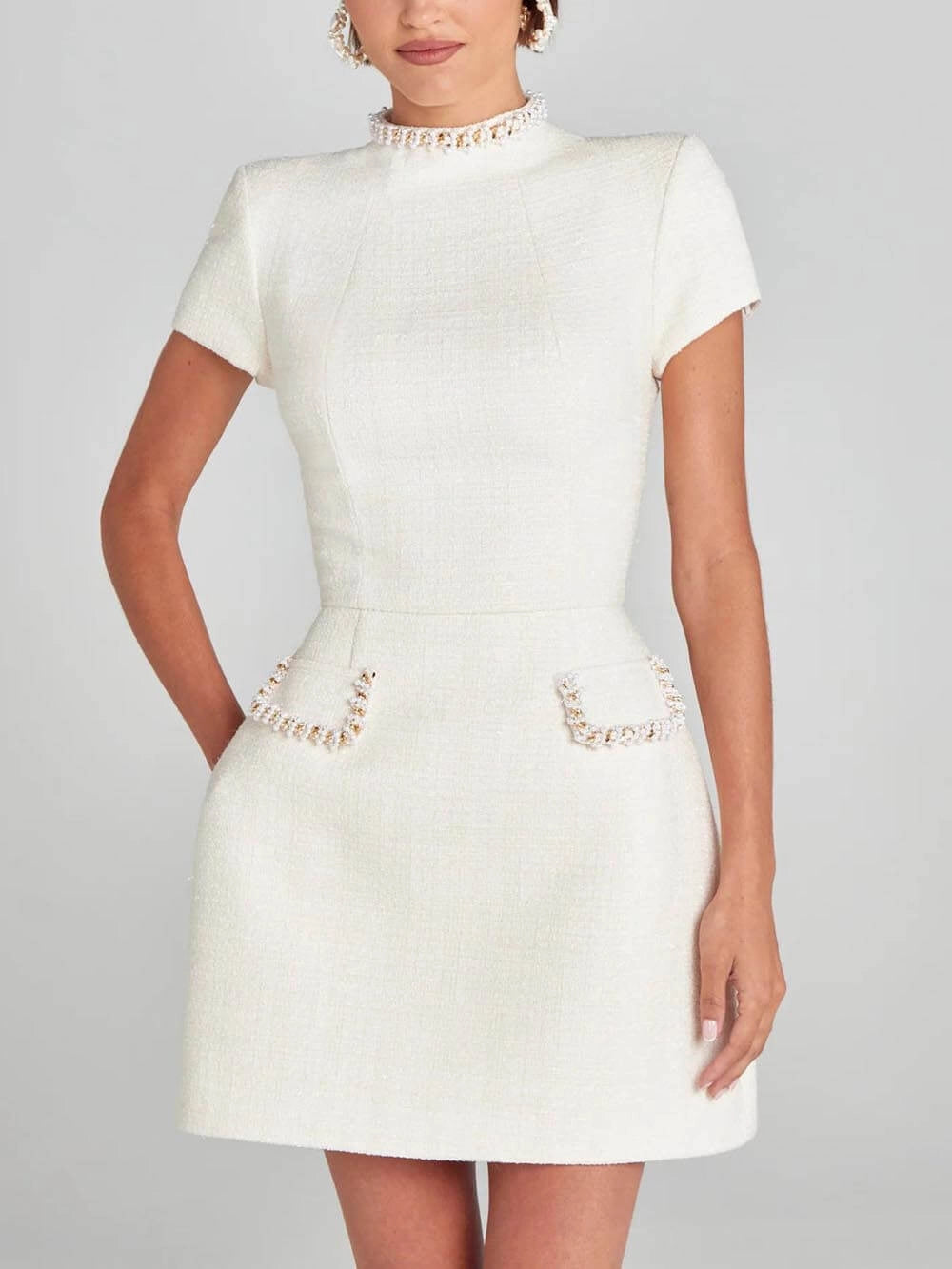 Pearl Trim Pocket Mini Dress