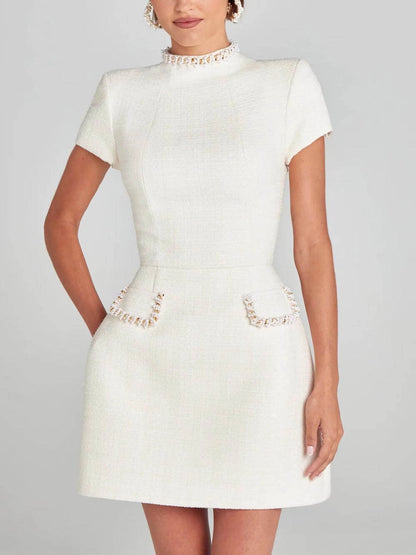 Pearl Trim Pocket Mini Dress