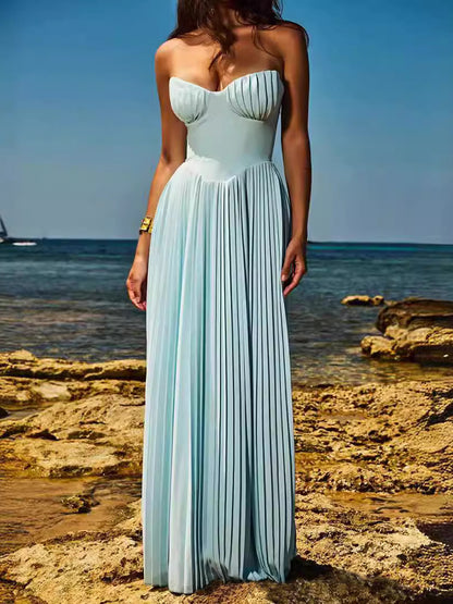 Isla Elegant Pleated Strapless Maxi Dress