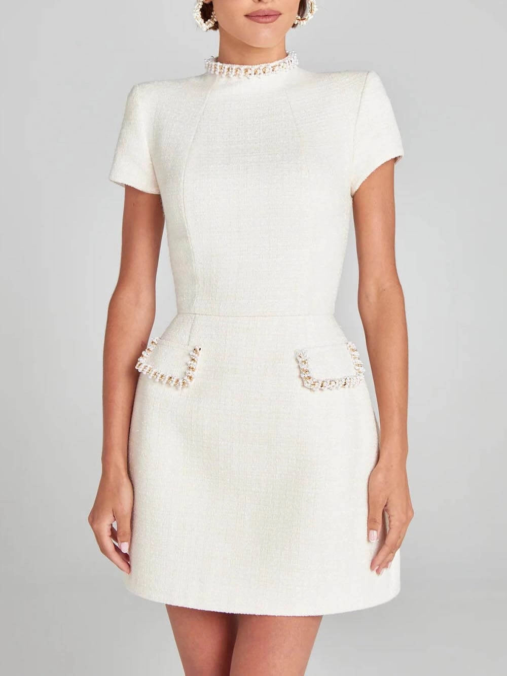 Pearl Trim Pocket Mini Dress