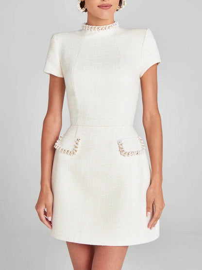 Pearl Trim Pocket Mini Dress