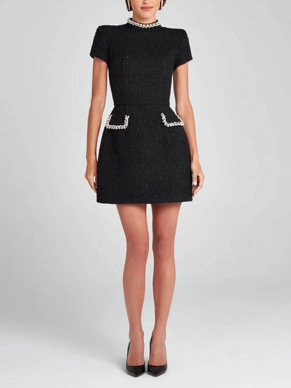 Pearl Trim Pocket Mini Dress