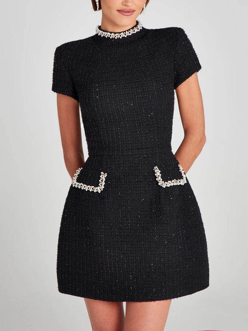 Pearl Trim Pocket Mini Dress