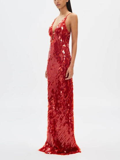Amelia Red Sapphire Sequin Maxi Dress