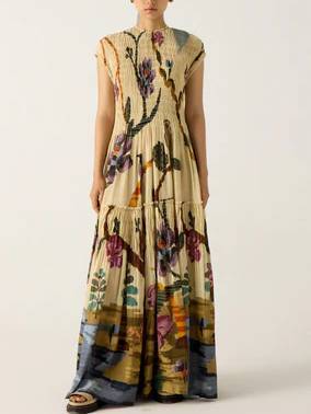 Zoey Elegant Pleated Print Maxi Gown