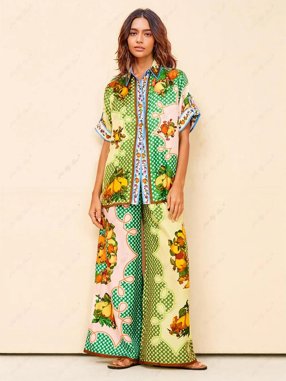 Nora Multicolor Print Lemon Pants
