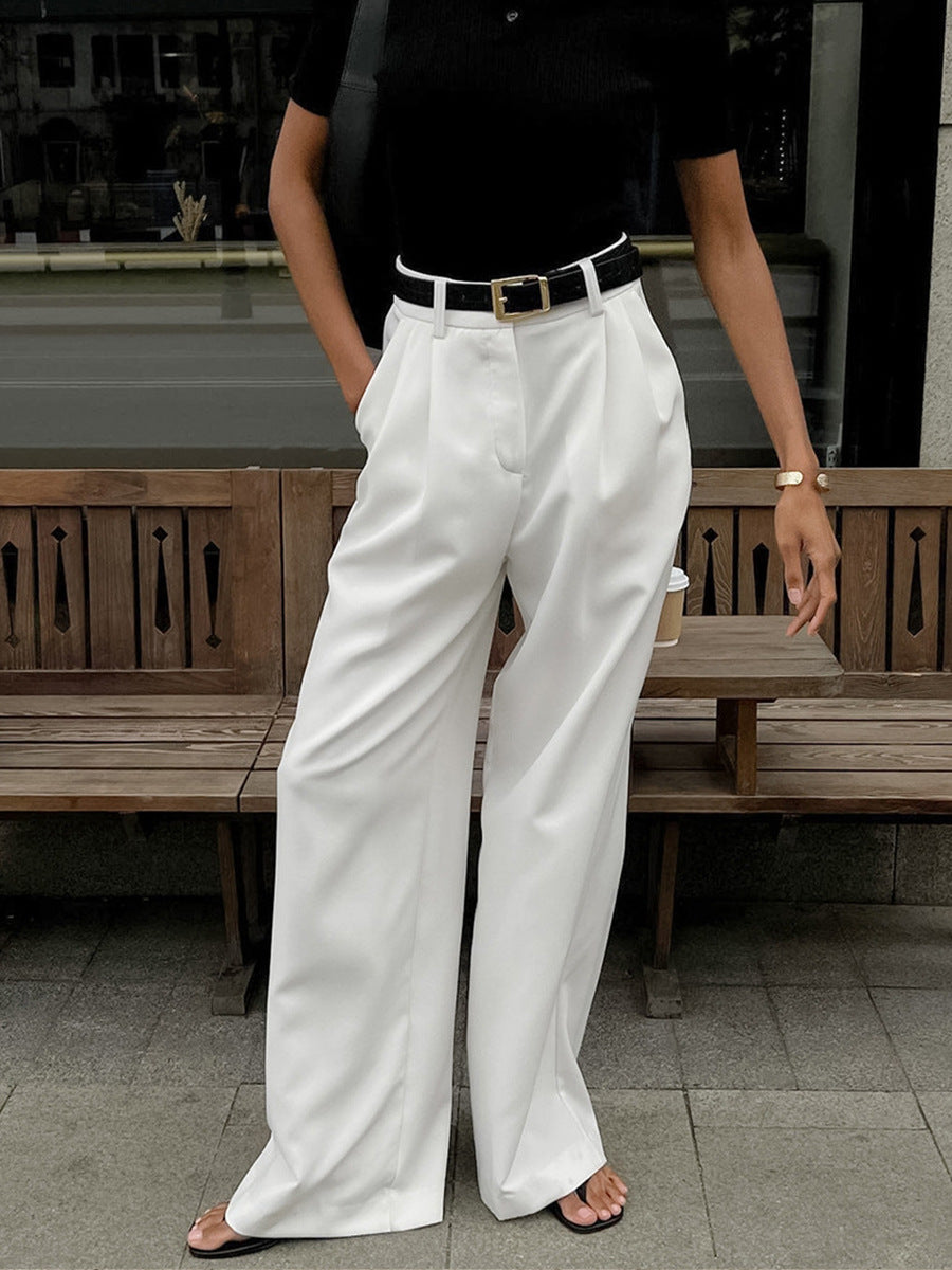 Grace White High Waist Wide Leg Pants Without Belt