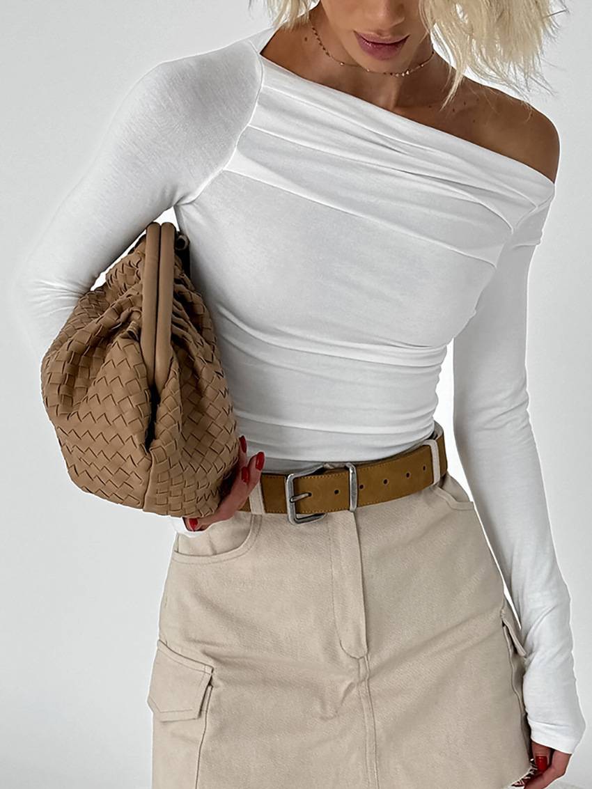 Mila Elegant Irregular Collar Knitted T-shirt