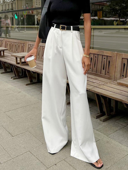 Grace White High Waist Wide Leg Pants Without Belt