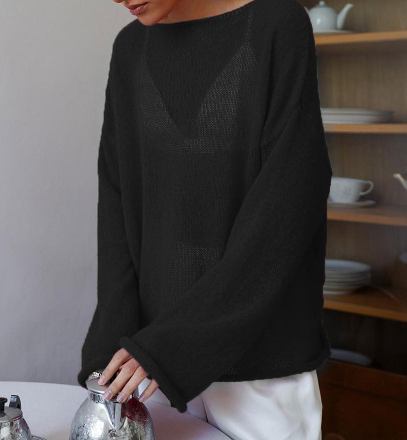 Zoey Elegant See-through Bell Sleeve Knit Top