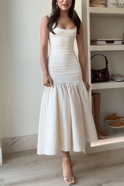 Natalie Elegant Sleeveless Ruffle Bodycon Midi Dress