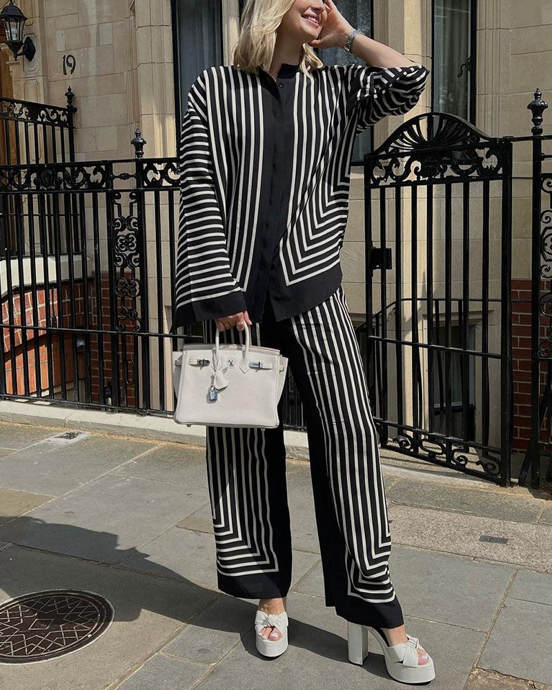 striped slit casual shirt