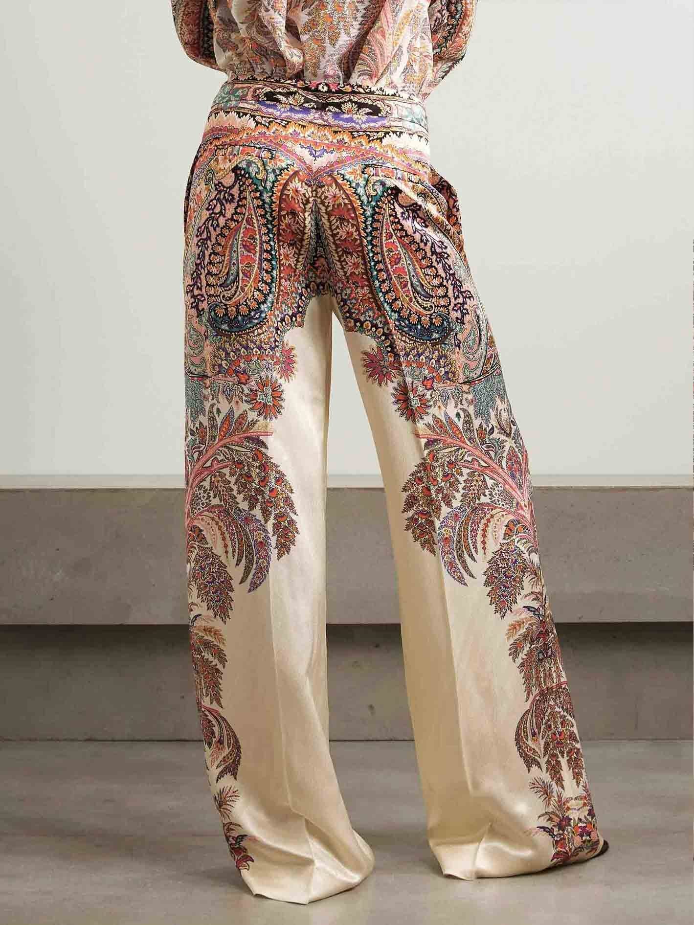 Lily Elegant Vintage Paisley Wide-Leg Pants